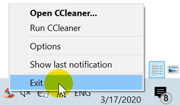 Tắt CCleaner trên cửa sổ Windows