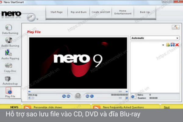 phần mềm Nero 9 hỗ trợ sao lưu file vào CD, DVD 