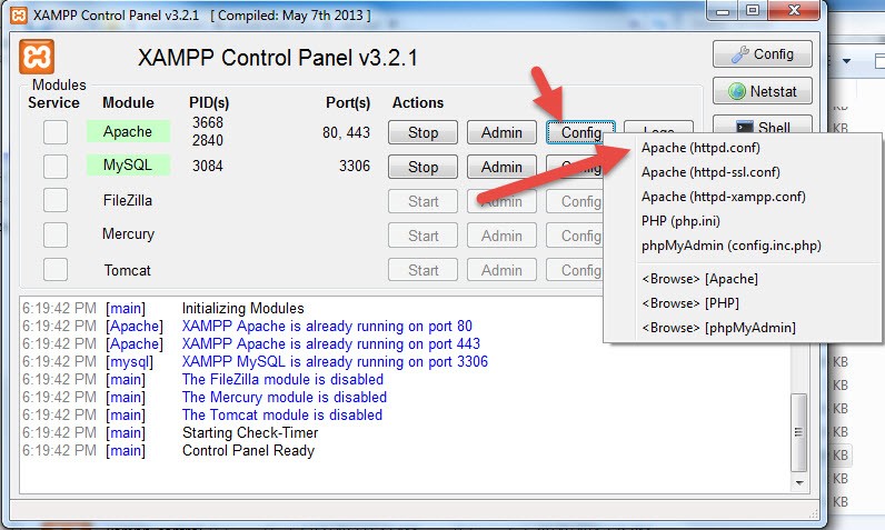 cai dat xampp doi port localhost